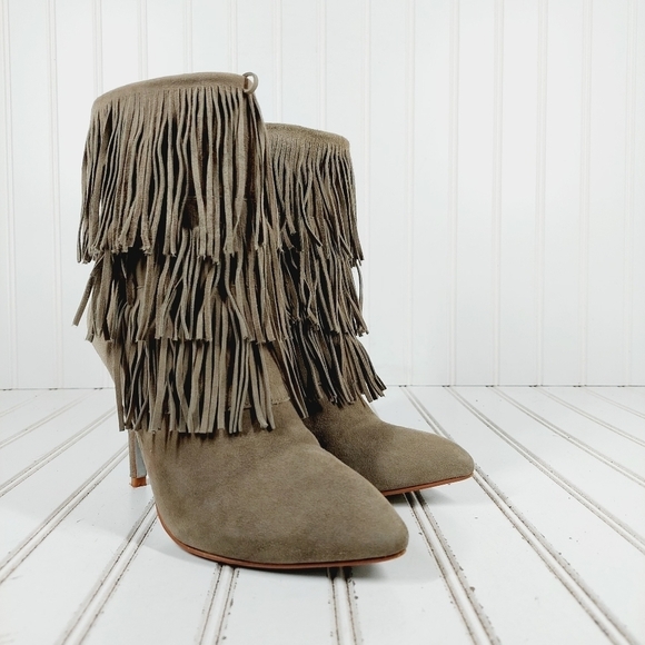 Chinese Laundry Kristin Cavallari Charm Fringe Taupe Brown Suede Bootie K308 - Picture 4 of 14